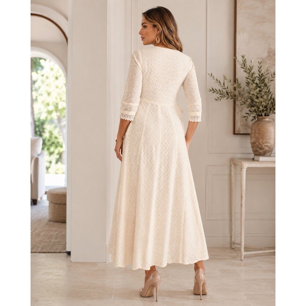 New Embroidered Boho Eyelet Fabric With Lace Embellishment Maxi Dress Size-S - Picture 2 of 4